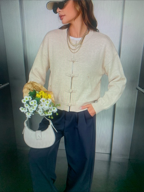 Sweaters - Classic Cream Knit Sweater with Decorative Knot Closures